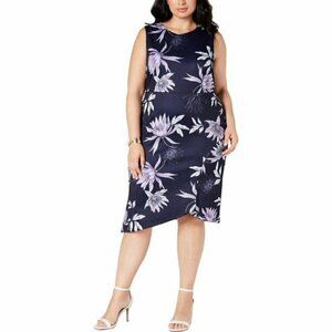 Vince Camuto Womens Blue Purple Floral Sleeveless Cocktail Scuba Dress A-line 18